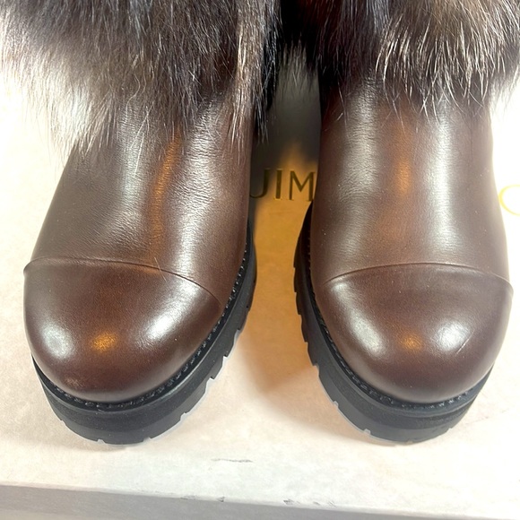 NIB $1495 Jimmy Choo dana cuffed boots rabbit fur trim brown - Picture 5 of 16